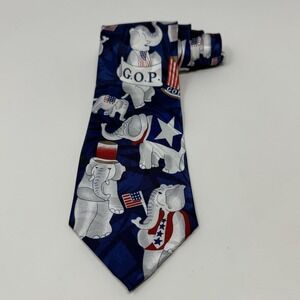 Republican GOP Neck Tie Elephant US Flag Political Politics L-60, W-3 3/4